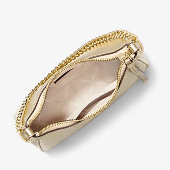 Michael Kors Jet Set Charm Small Metallic Pebbled Leather Pochette Bag Purse - Picture 10 of 11